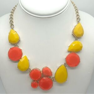 J. Crew Yellow and Coral/Orange Jeweled Necklace